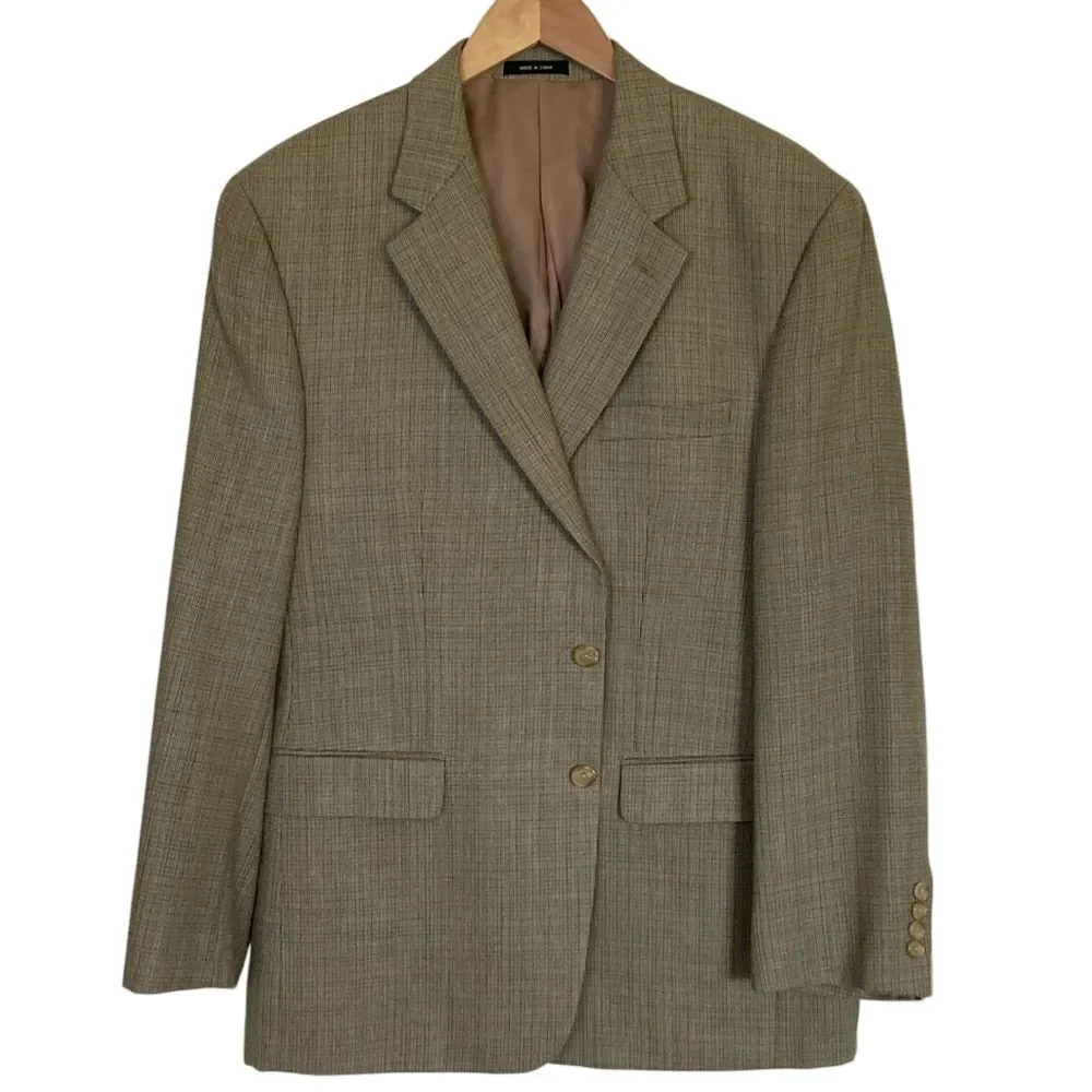 Lauren Ralph Lauren Mens‎ Silk Wool Blend 2 Button Blazer Size 44R Tan Plaid